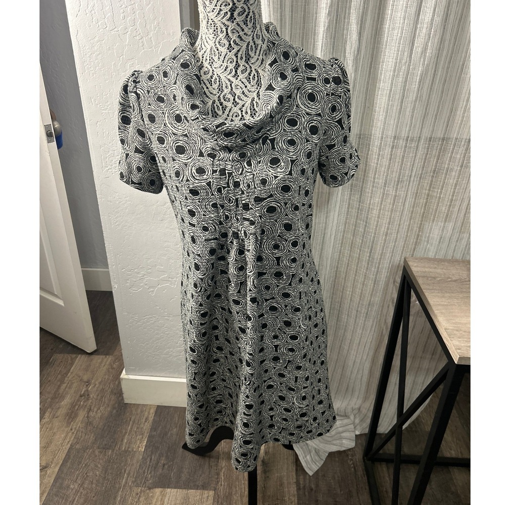 K Studio Knit Dress Collection Womens‎ 12 Black White Cowl Neck  Abstract A Line